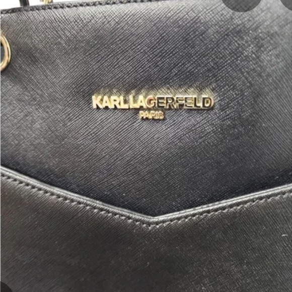 Karl Lagerfeld Black Structured Leather Satchel Gold Hardware With Dustbag NWOT - Picture 15 of 16